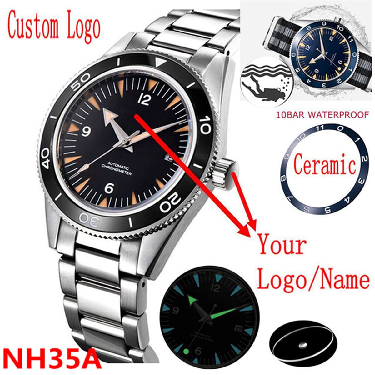 Seiko Watch Prospex - Własne logo NH35 zegarek z mechanizmem
