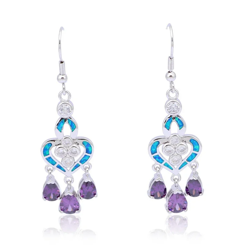 Opal Earrings Dangle - Kolczyki w kształcie serca z niebieskim