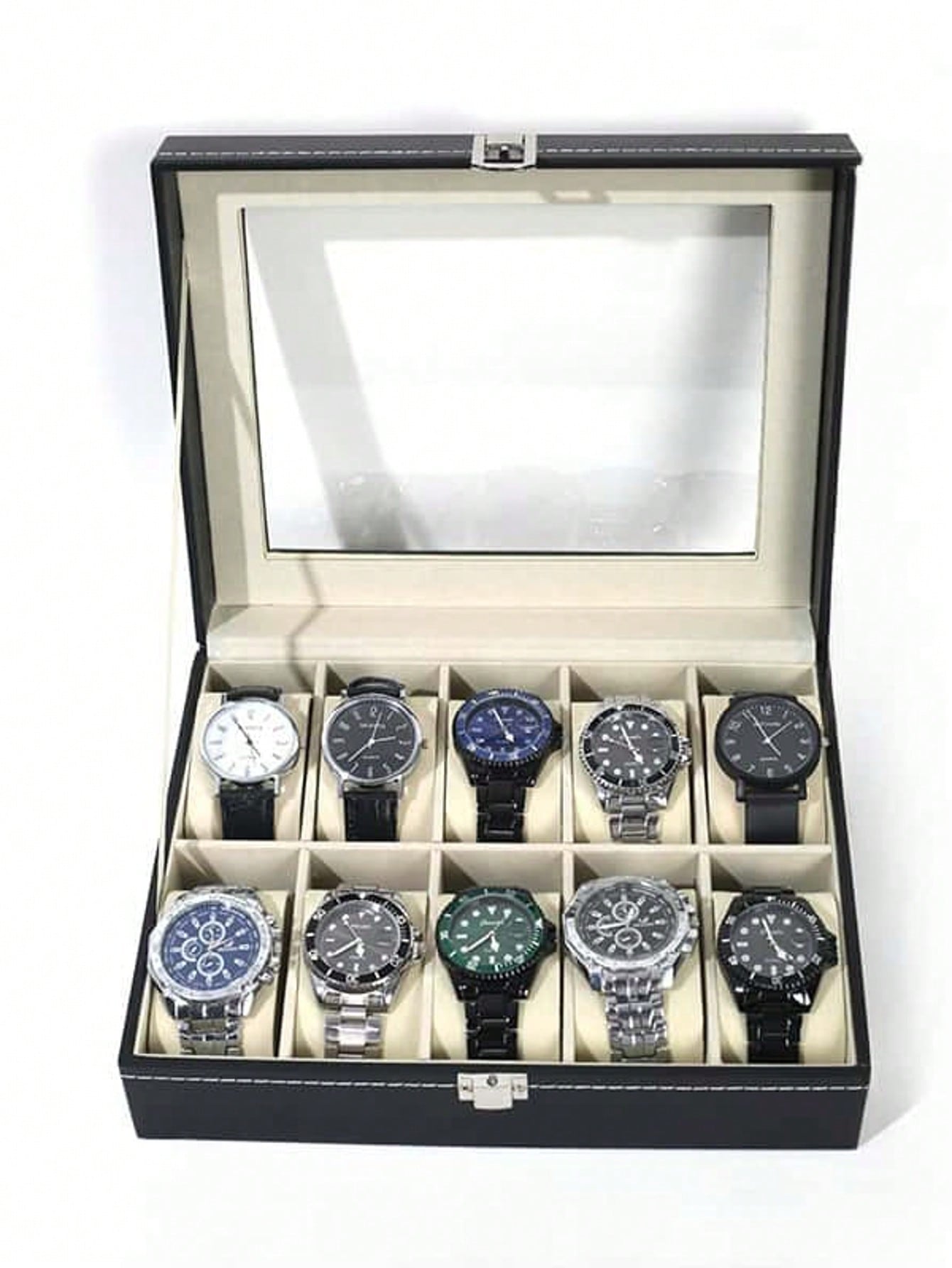 Jewelry Box Organizer Watches - Skórzane pudełko na zegarki z zamkiem,
