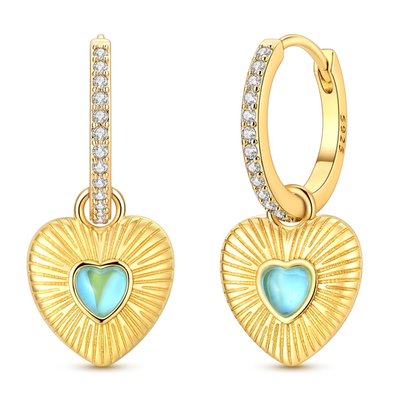 Opal Earrings Dangle - Kolczyki koła z serduszkiem z srebra