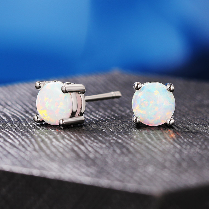 Opal Earrings Dangle - Proste damskie kolczyki sztyfty z opalem,