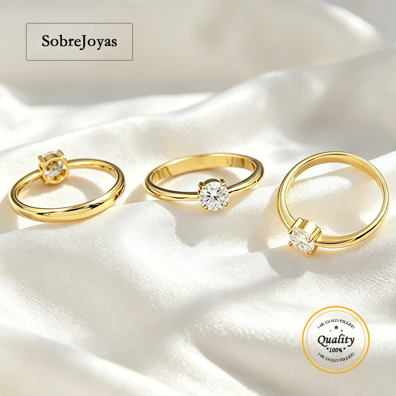 Minimalist Ring Stackable - Pierścionek z 14-karatowego złota z cyrkoniami