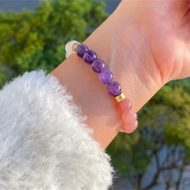 Rose Gold Bracelet - Bransoletka z naturalnego ametystu i różowego