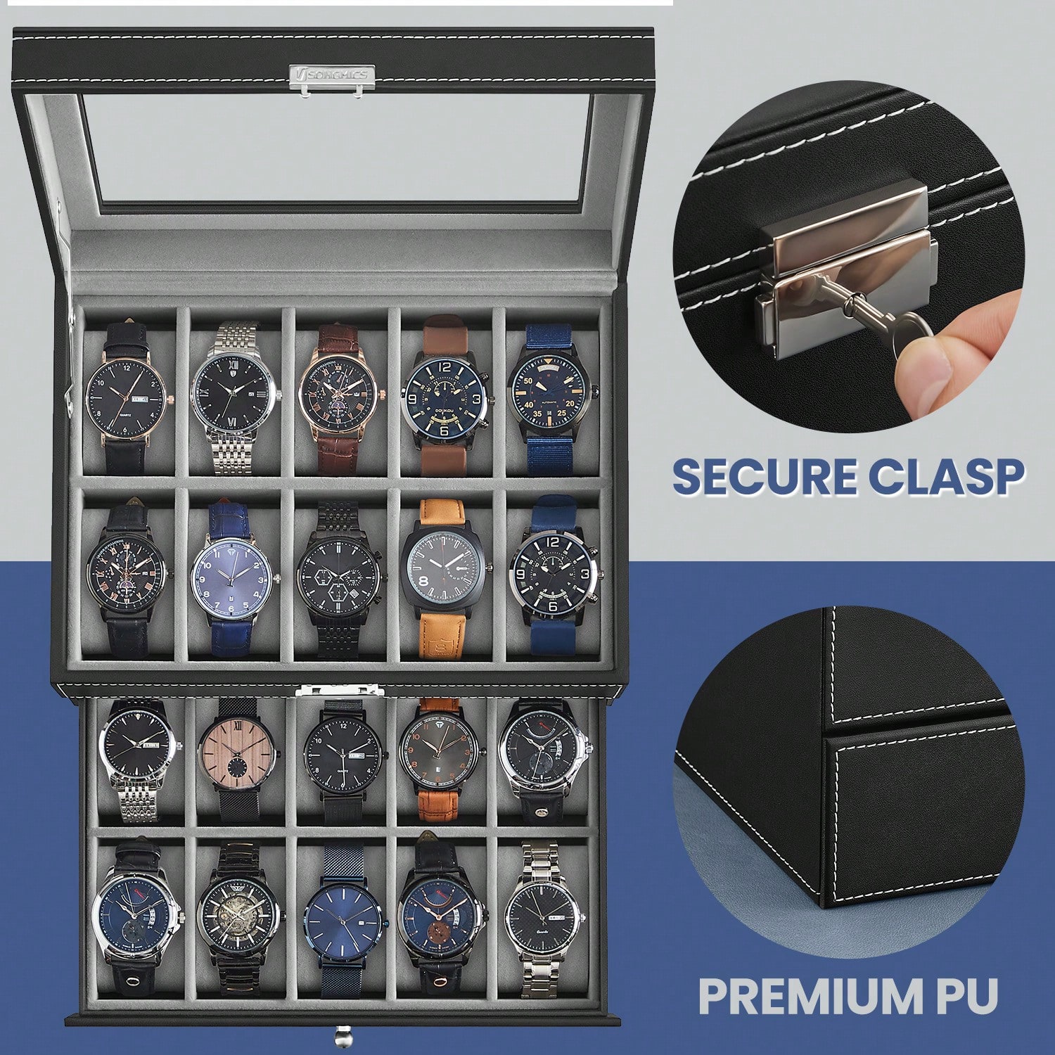 Pudełko na 20 zegarków z szkla – Jewelry Box Organizer Watches recenzja i cena